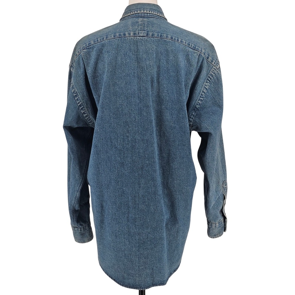 Vintage 90s Ralph Lauren The Big Shirt 6 Button Down Blue Denim Pony Western - Picture 3 of 16